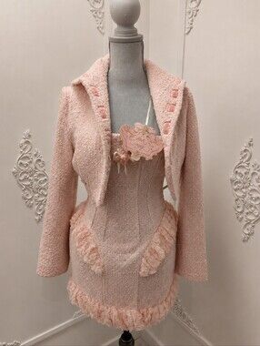 Lacemade Women’s Pink Tweed Jacket - Soft Pastel Cropped Coat